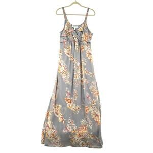 Jessica Simpson Maternity‎ Grey Floral Print Ruffle Sleeveless Maxi Dress Large